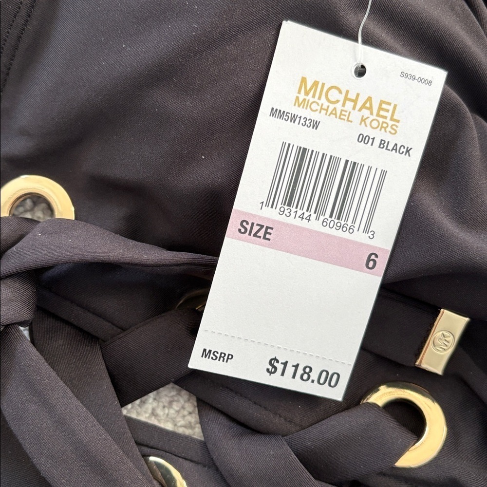 Michael Kors NWT Black Lace-Up Golden details One-Piece Swimsuit size 4. - Picture 7 of 7